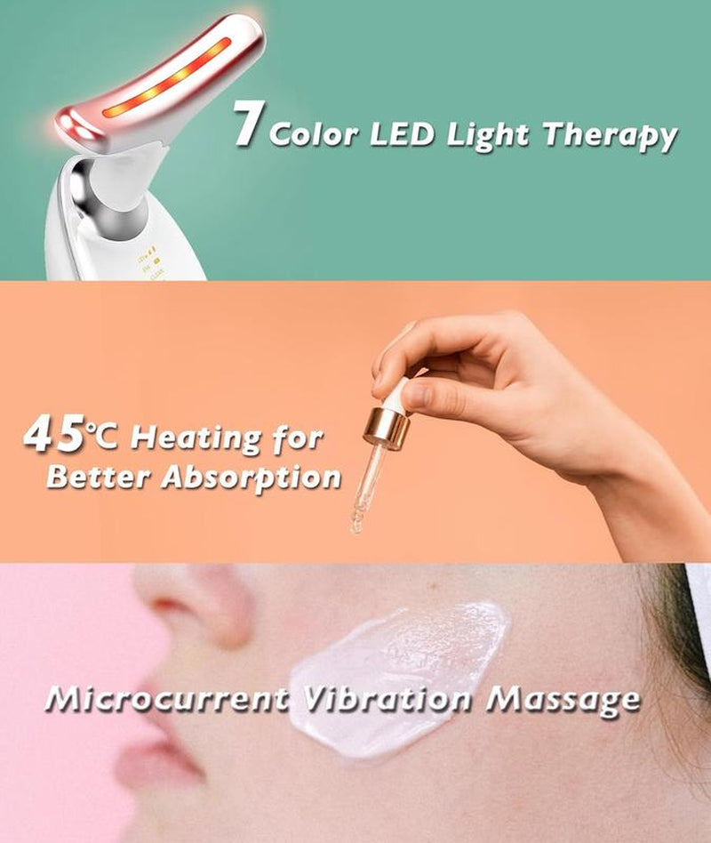 Multi-Mode Facial Neck Massager, Wrinkle Reduction & Face Sculpting Anti-Aging & Skin Firming, Vibration for Skin Care, Rechargeable 7-Color Comfort Long-Term Skincare Solution