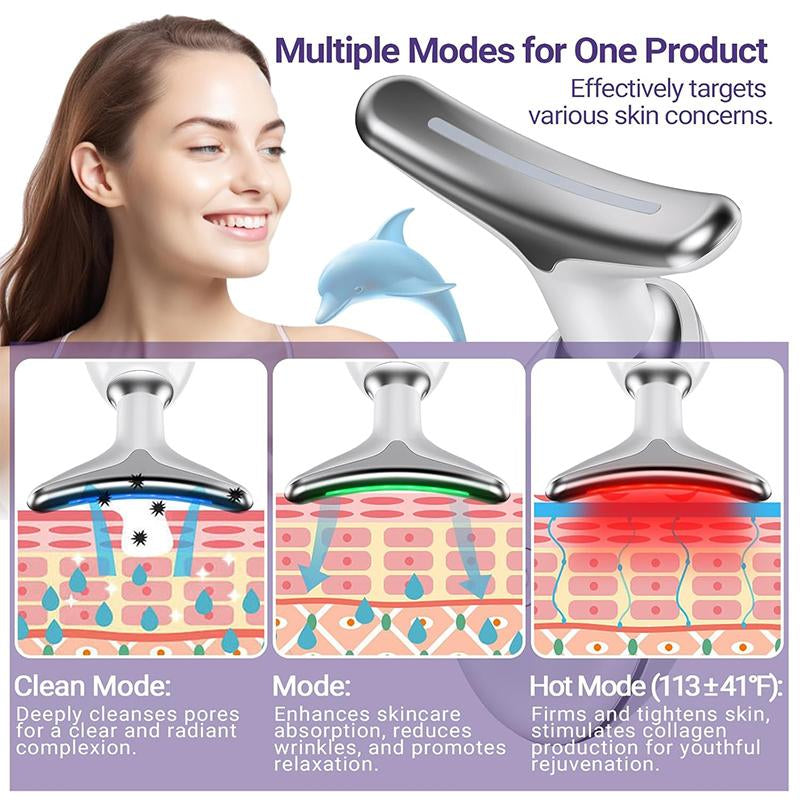 Multi-Mode Facial Neck Massager, Wrinkle Reduction & Face Sculpting Anti-Aging & Skin Firming, Vibration for Skin Care, Rechargeable 7-Color Comfort Long-Term Skincare Solution