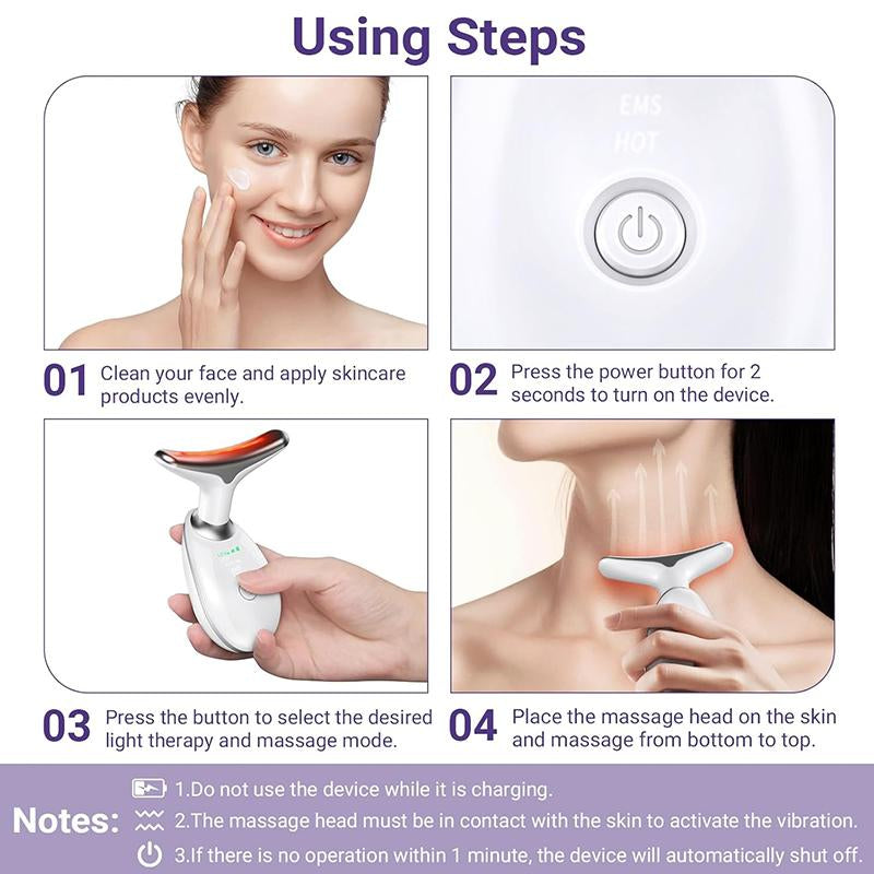 Multi-Mode Facial Neck Massager, Wrinkle Reduction & Face Sculpting Anti-Aging & Skin Firming, Vibration for Skin Care, Rechargeable 7-Color Comfort Long-Term Skincare Solution