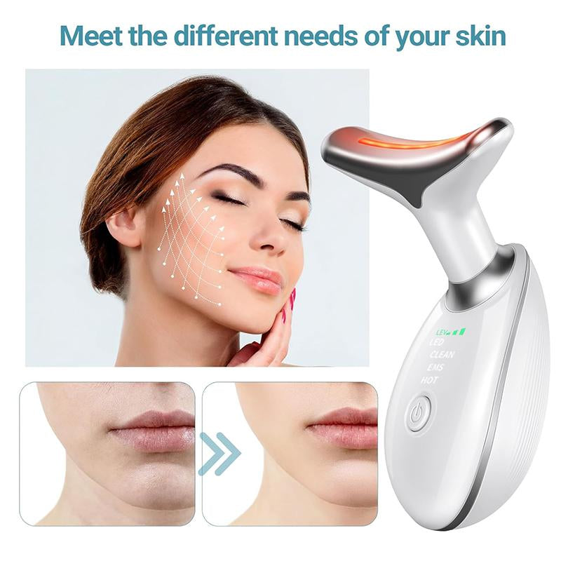 Multi-Mode Facial Neck Massager, Wrinkle Reduction & Face Sculpting Anti-Aging & Skin Firming, Vibration for Skin Care, Rechargeable 7-Color Comfort Long-Term Skincare Solution