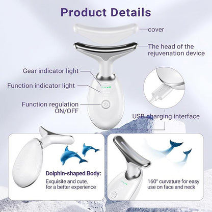 Multi-Mode Facial Neck Massager, Wrinkle Reduction & Face Sculpting Anti-Aging & Skin Firming, Vibration for Skin Care, Rechargeable 7-Color Comfort Long-Term Skincare Solution